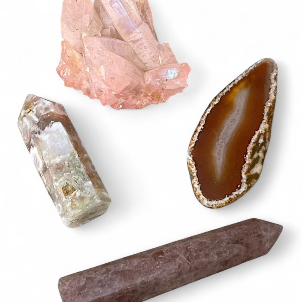 Crystal Gemstone Set - Pink, Brown, and Cream
